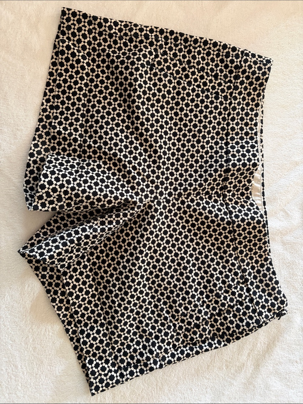 J. Crew Black and Cream Geometric Bermuda Shorts